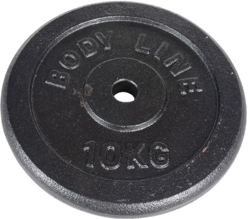 Bodyline Disco de hierro fundido de 10 kg para entrenamiento con mancuernas y levantamiento de pesas, 25 mm de diámetro, para gimnasio, entrenamiento en casa
