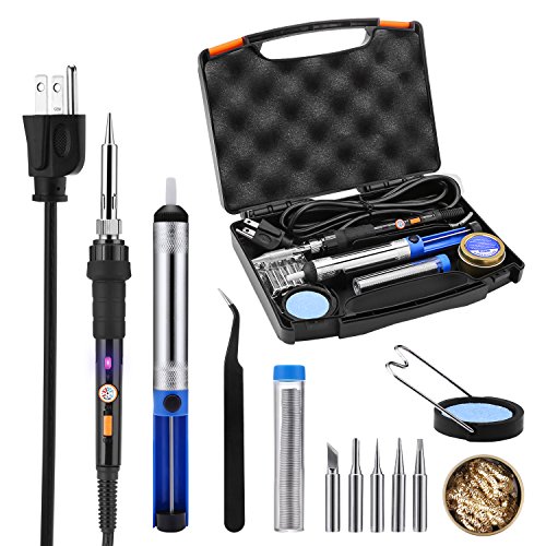 TACKLIFE SKY47AC 11-in-1 ESD Protecting Soldering Iron Kit 60W Adjustable Temperature Welding Soldering Iron, with 5pcs Different Soldering Tips, Solder Sucker, Soldering Wire,Cleaning Sponge Stand
