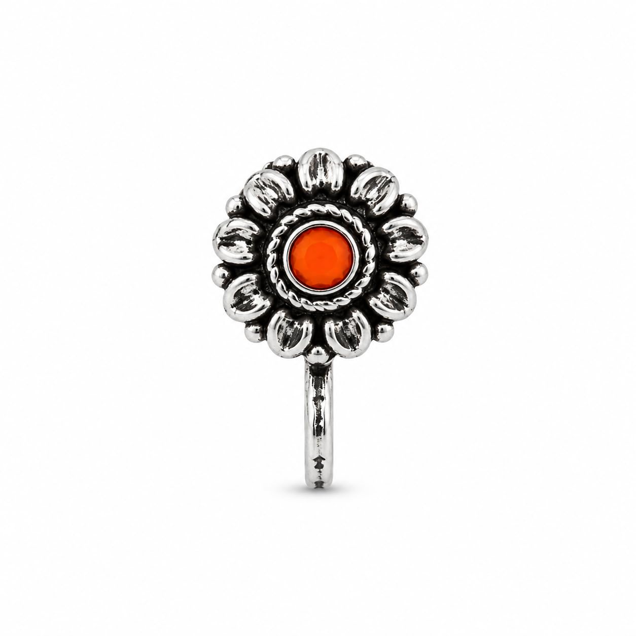 anuradha Art Jewellery Latest Oxidised silver finishing Orange stone stud Floral shape Nose Pin | Ring | Without Piercing | Adjustable | Nose Ring | Nathiya|Nathani | For Festival |Navratri For womens & Girls.-picture-44