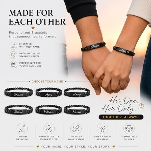 Image of Personalized Name Bracelet for Men & Women | Custom Name Engraved Silver Bracelet | Adjustable Size Stainless Steel Wrist Band | Gift for Birthday, Anniversary & Special Occasions