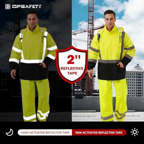 Image of Hi Vis Safety rain Jacket,Reflective Class 3 Rain coat with Inner Mesh Lining and Pockets High Visibility Waterproof work Rain Suits for men&women(Lime,SM /MD)