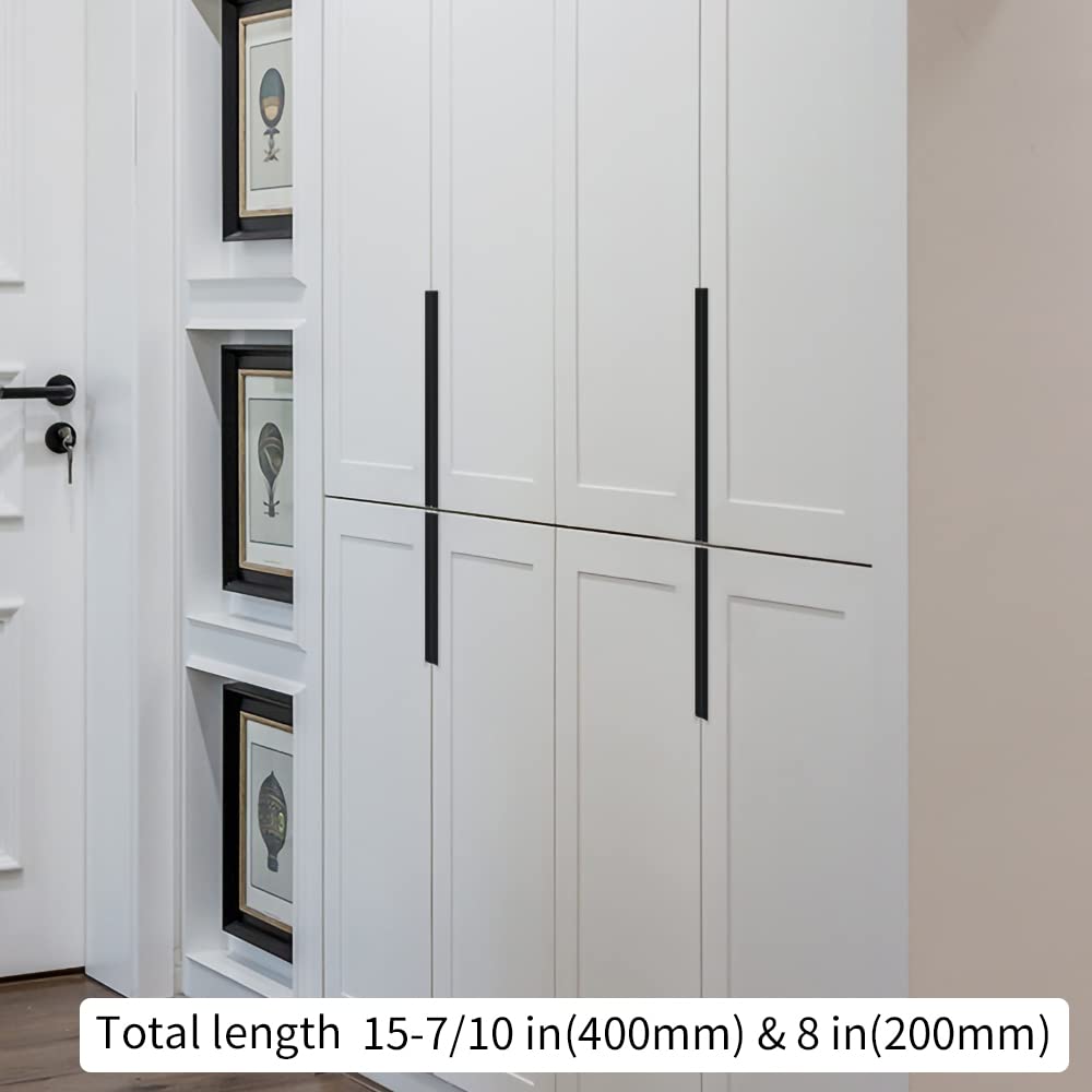 YONFIAFIT 5pcs 16" Aluminium Hidden Furniture Wardrobe Cabinet Drawer Pull Handle Long Concealed Furniture Closet Door Handle Black, 3699S