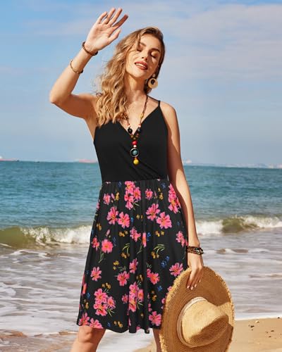 Image of STYLEWORD Womens Sundress Summer Floral Wrap V Neck Backless A-Line Casual Beach Midi Dress