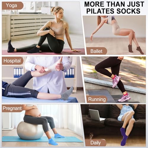 Image of Ultrafun 6 Pairs Grips Non Slip Socks for Women, Anti Skid Yoga Pilates Hospital Gripper Socks (Multicolor-02)