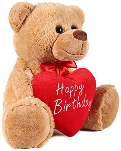 BRUBAKER Teddy Plüschbär mit Herz Rot - Happy Birthday - 35 cm - Teddybär Plüschteddy Kuscheltier Schmusetier - Braun Hellbraun – Bild 3