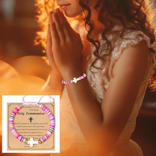 Image of Adjustable Cross Bracelet for Girls, Baptism Easter Confirmation First Communion Gifts for Girls