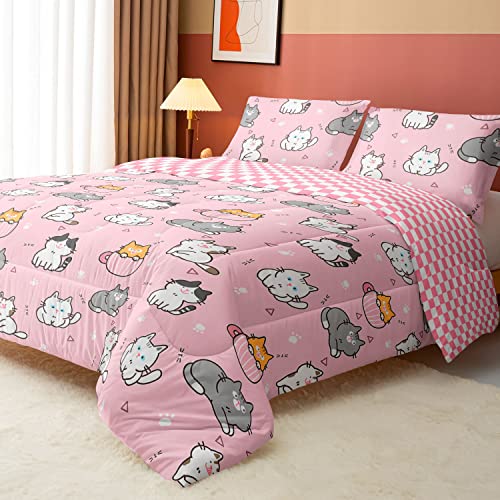 Smell Sunshine Comforter Set 3pcs (1 Comforter + 2 Pillowcases) for Boys Girls Cats Printed Bedding Comforter Set,Duvet for All Seasons(B-Cats Twin)