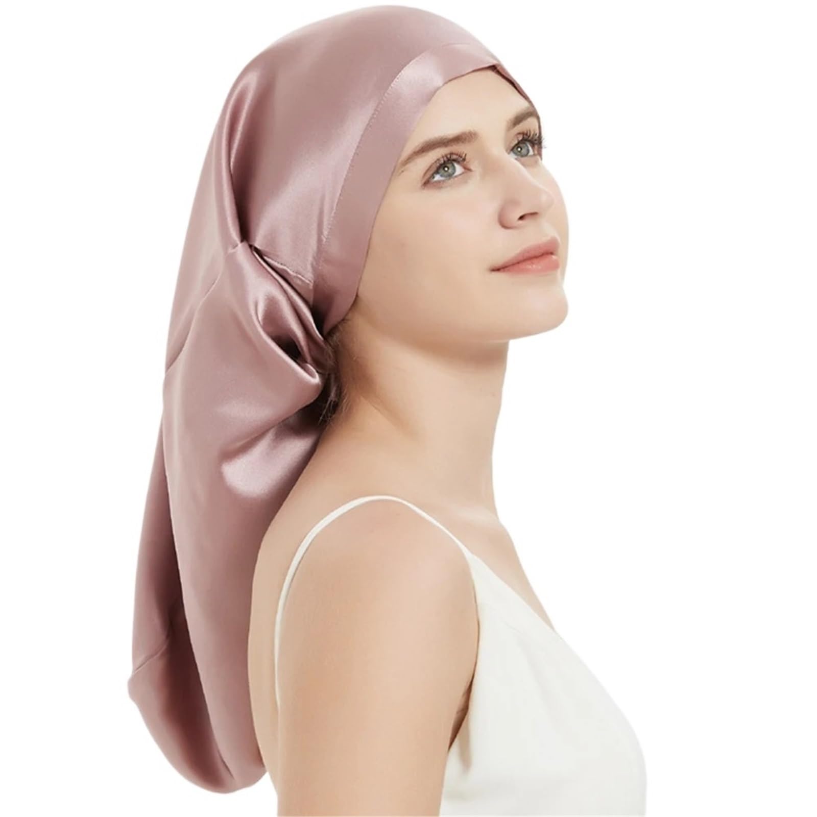 Gorro de Dormir de Seda Gorro de dormir seda for cabello largo, mujer, el cuidado del, 60 x 33 cm(Red)
