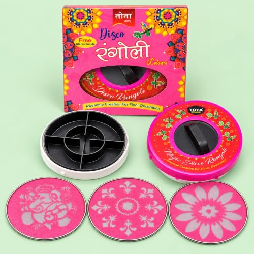 Image of TOTA Magic Disco Rangoli Stencil | Reusable Rangoli Design Stencils for Easy Floor Decoration | 3 Rangoli Stencil and 1 Magic Rangoli Maker