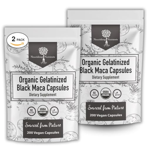 Image of Organic Gelatinized Black Maca Root for Men & Woman 200 Capsules, 2 pack | 4x Bioavailability - Energy Supplement for Focus, Performance, Stamina & Endurance, Mood Booster, Hormone Balance, Peruvian