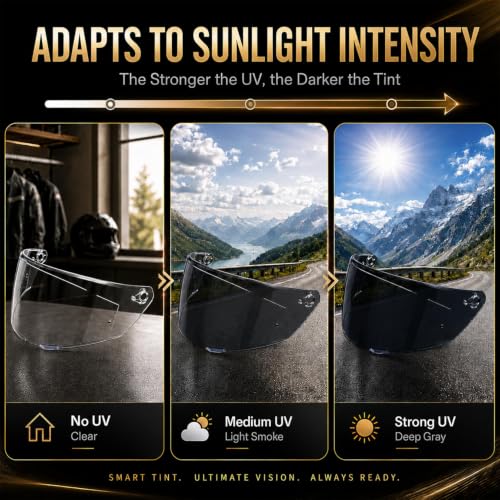 Image of PSLER Photochromic Helmet Visor for K3 (E2206),Only for S /M /L Size | Only for S /M /L K3 Helmet Size,Impact-Resistant ,UV400 Protection, Motorcycle Tinted Face Shield for K3 DOT(E2206) Replacement