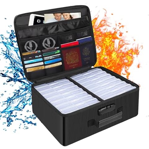 Photo Storage Box with Lock,DocSafe Fireproof Photo Organizer Box with 16 Inner 4" x 6" Photo Case(Clear),Collapsible Portable Photo Filing Safe Storage with Water-Resistant Zipper for Photos,Picture Cover