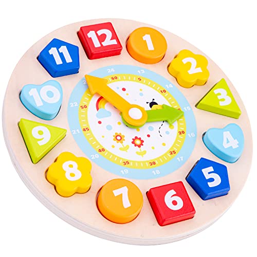Image of New Classic Toys Wooden Multi Clock Puzzle for Toddlers 2 Years and Up Educational Toys and Color Perception Toy for Preschool Age Toddlers Boys Girls