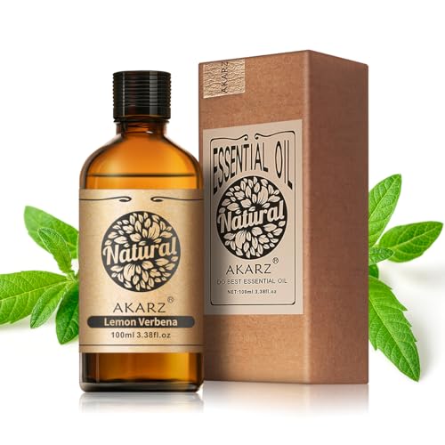 AKARZ Aceite esencial de verbena de limón, 100 ml, aceite de verbena de limón natural puro para la fabricación de velas, productos para el cuidado de la piel DIY masaje, relajación en el spa en el