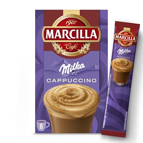 Marcilla Café Soluble Mix CAPUCCINO Milka, con sabor chocolate | 8 sobres de 15,8 g | 126 g