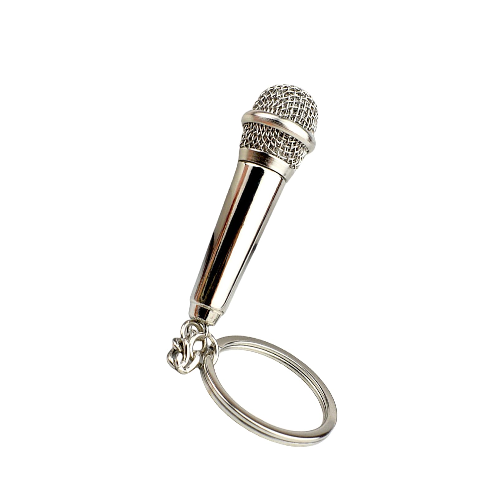 Rgybao Unisex Silver Simulation Mic Keychain For Music Enthusiasts Microphone Pendant Keyring Stylish Bag Charm Unique Singers Engraved Keychain