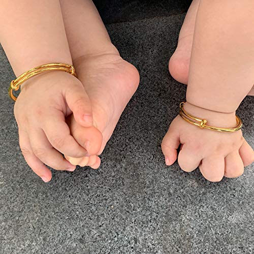 Ethlyn Christmas Gifts for baby for 2pcs/lot 18K Gold Plated Glossy Expandable Charm Bangles &bracelets for 12months children4