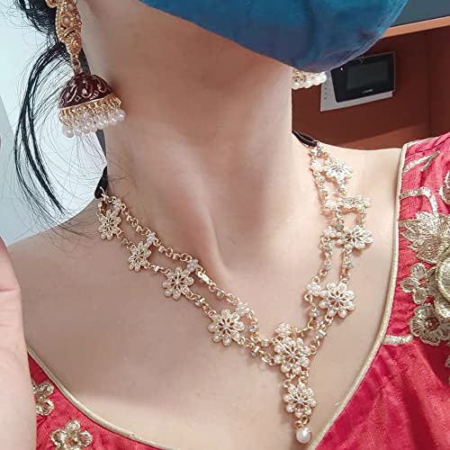 Donleeving 2 Pack Boho Rhinestone Pearl Head Chain Flower Hair Chain Festival Wedding Headpiece Hair Chain Spring Summer Christmas Fashion Headband Hair Jewelry For Women And Girls #TOP3