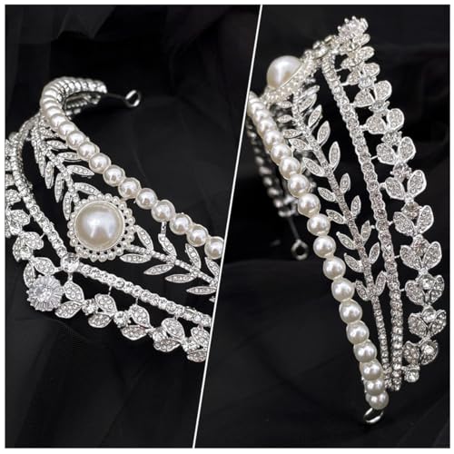 Tiara de perlas para boda en aleación de zinc y gemas 6