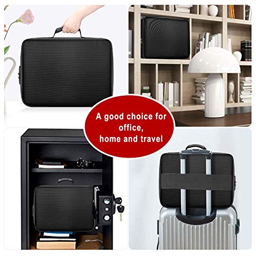 DocSafe Document Bag with Lock,Fireproof 3-Layer File Storage Case with Water-Resistant Zipper,Document Safe Portable Travel Home Organizer Bag for Laptop,Files,Certificates,Gifts for Him,Black