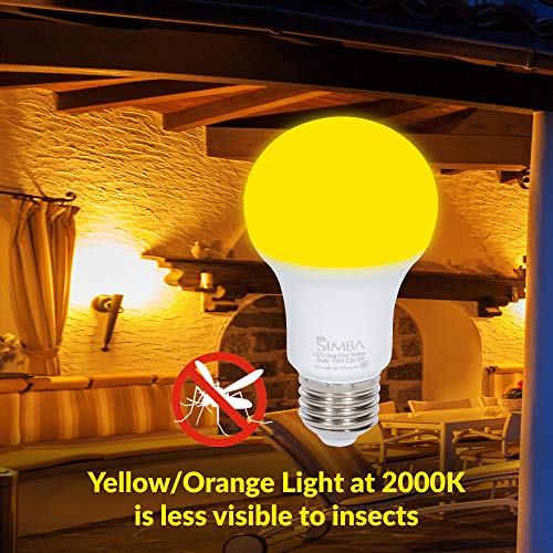 Simba Lighting LED Bug Repelling Yellow Bulb 6W 40W Equivalent, Great for Outdoor Porch Light, Night Light, Dusk-to-Dawn Smart Sensor Auto On/Off, Amber Warm 2000K, A19 E26 Medium Base, Pack of 4 - Thumbnail 5