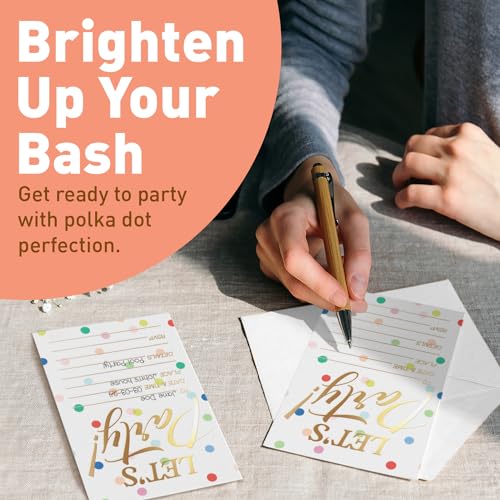image for Sweetzer & Orange S&O Set of 25 Polka Dot Party Invites -Happy Birthda