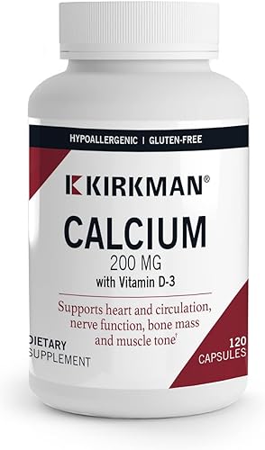 Kirkman - Calcio de 200 mg - 120 cápsulas - Apoya la funciĂłn cardĂaca - Ayuda a mantener huesos fuertes - HipoalergĂ©nico Kirkman - Calcio de 200 mg - 120 cápsulas - Apoya la funciĂłn cardĂaca - Ayuda a mantener huesos fuertes - HipoalergĂ©nico