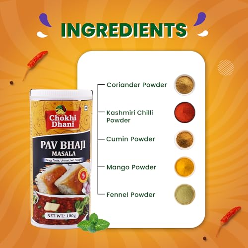 Image of Chokhi Dhani Pav Bhaji Masala 100g | Mumbai Street Style Spice Mix | Chatpata & Spicy Tawa Masala for Pav Bhaji & Tawa Pulao | Authentic Desi Flavour