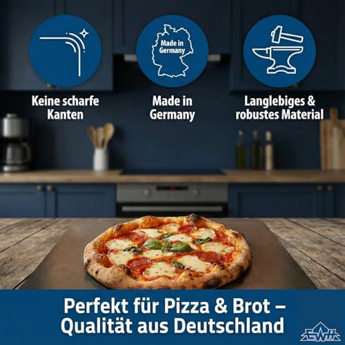 EWH Stal do pieczenia 38 x 33 cm – grubość 6 mm – brak ostrych krawędzi – stal do pieczenia pizzy do piekarnika i grilla – Made in Germany (38 x 33 cm w 6 mm)