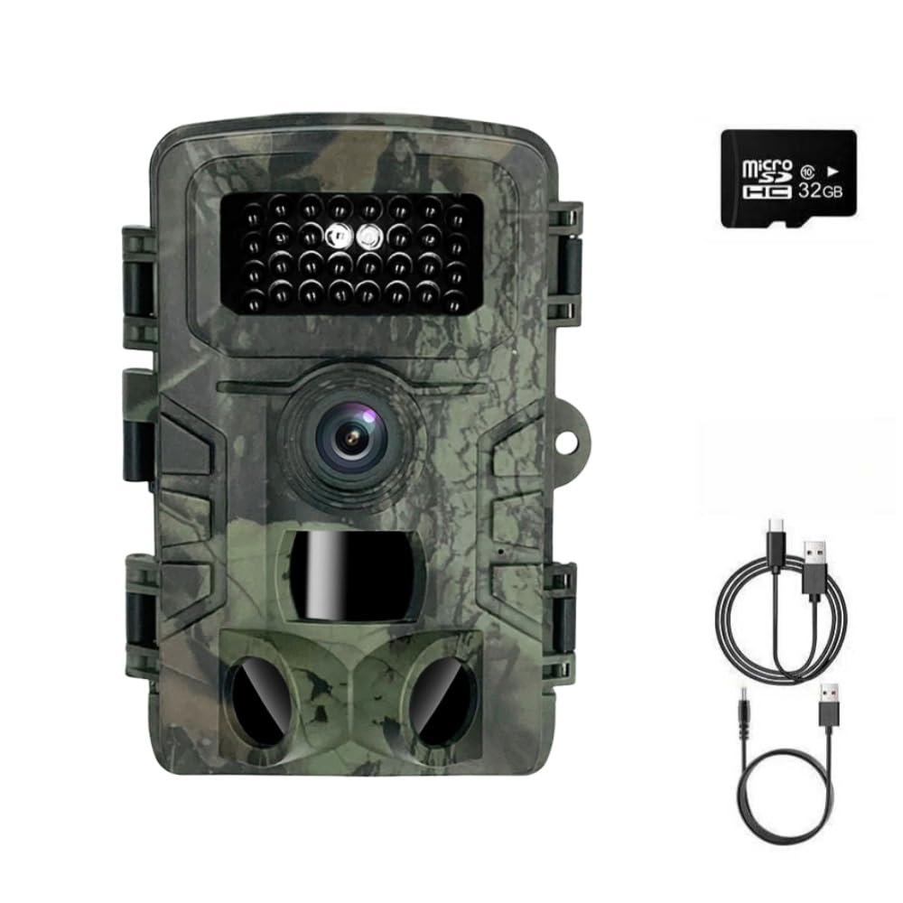 Cámara de Caza 58MP 2.7K HD con Tarjeta Micro SD 32GB Cámaras de Caza Visión Nocturna Impermeable IP66 Cámara de Exterior Patio Trasero Granja Monitoreo de Vida Silvestre Cámara de Seguridad