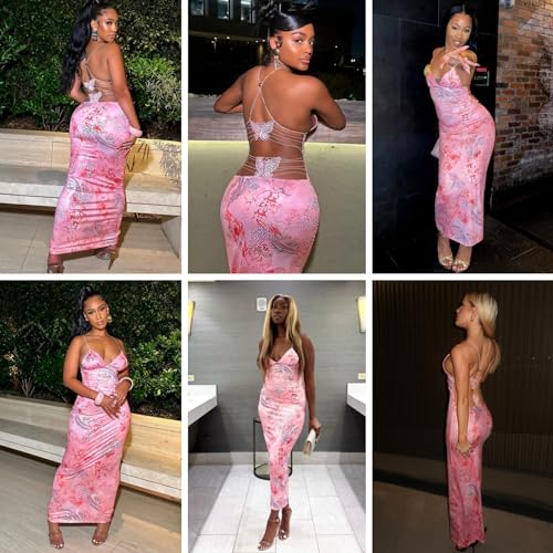 Women's Fairy Butterfly Maxi Dress Sexy Sleeveless Backless Long Dress Bandage String Bodycon Beach Club Party Dress3
