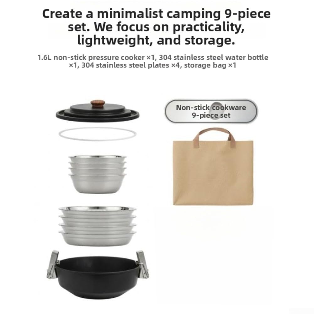 Set Camping 9 Piezas para Acero Inoxidable Antiadherente Plegable