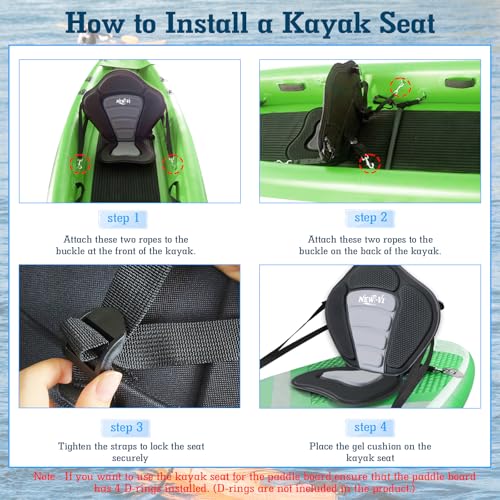 NEW-Vi Asiento Universal Deluxe para Kayak con Respaldo Desmontable, 4 Correas Ajustables, Asiento para Paddle Board, Canoas, Kayak y Bote de Pesca miniatura 5