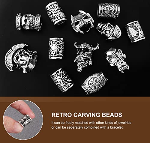 12Pcs Premium Beads For Hair Braids Beard,Viking Hair Beard Beads Accessories,Silver Metal Beads Skull Beads Lock Beads,Dreadlock Beads For Hair Charms Braiding Bracelet Pendant Necklace Decoration #TOP6