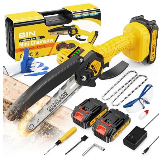 JPOWTECH Mini Chainsaw, Upgraded 4 Inch Cordless Small Chain Saw with 3Pcs Chains & 2Pcs 21V Rechargeable Batteries Portable One Hand Electric Chainsaw for Branch Pruning Tree Trimming Wood Cutting