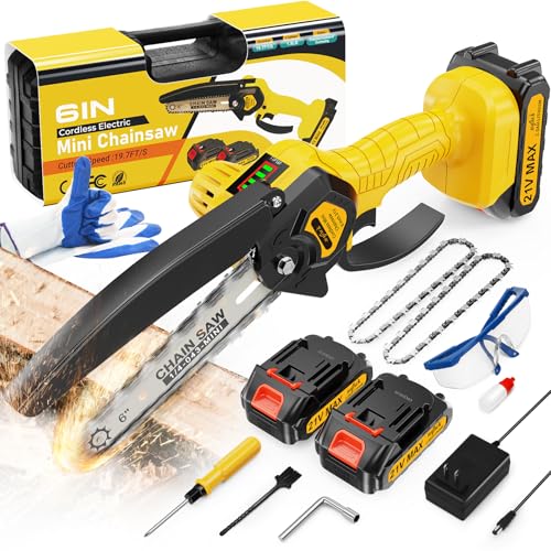 6 Inch Mini Chainsaw Cordless, Portable Electric Chain Saw,with 2 Batteries, for Tree Trimming and Branch Wood Cutting