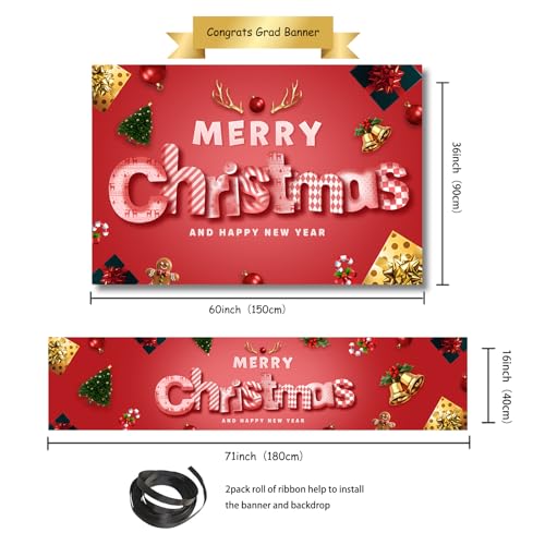 Image of Large Christmas Party Banner and Backdrop for Indoor & Outdoor, Yard Garden Halloween Decorations & Party Supplies (Pink)