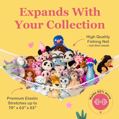 Image of Stuffed Animal Hammock XL 2 Pack | Corner Stuffed Animal Storage & Plushie Net | Extra Large Toy Hammock for Stuffed Animals | Easy Hang, Hardware Included | White Bedroom Decor | by Lilly's Love