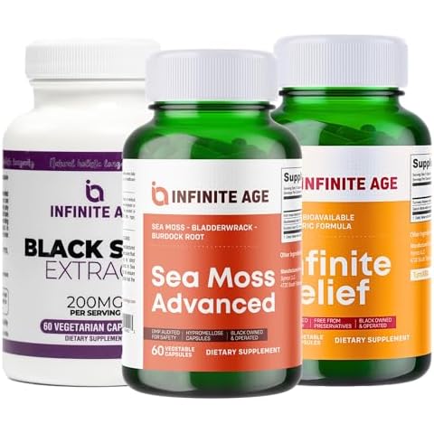 INFINITE AGE Wellness Bundle - Sea Moss Advanced 1250mg, Black Seed Oil Extract 200mg, Infinite Relief Joint Support Supplement 250mg - Made in The USA Cover