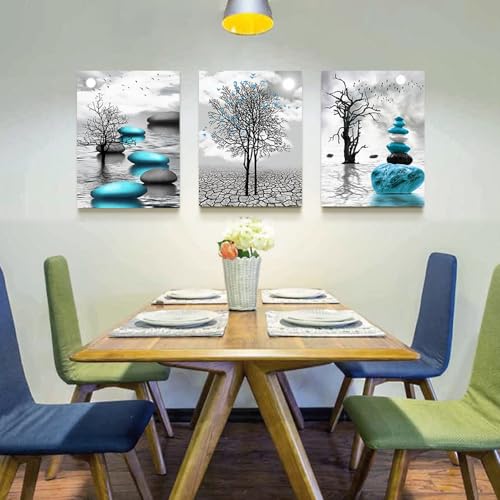 Lapremoly Wall Decor For Living Room Canvas Wall Art For Bedroom Office Decoration Black And White Wall Paintings Inspirational Abstract Blue Pictures Prints Artwork Home Decor 3 Piece 12X16 In thumb #3