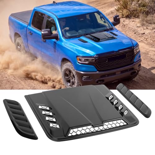 Image of Universal Car Hood Vent 3pcs,Car Engine Hood Vents,Hood Scoop Air Vent for Trucks, Suit for Dodge Ram 1500 2500 3500,Chevy Silverado, F-150, F-250, F-350(Black)