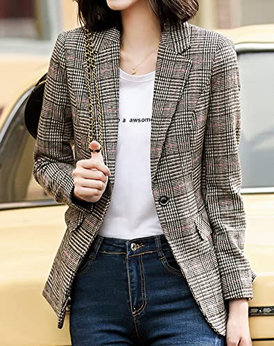 Kedera Women's Notched Lapel Plaid Blazer Open Front Business Work Office Blazer Jackets4