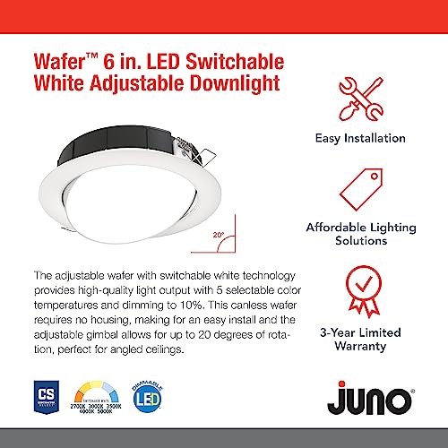 Image of Juno 6 inch Adjustable LED Wafer Downlight, 5-in-1 CCT, Matte White