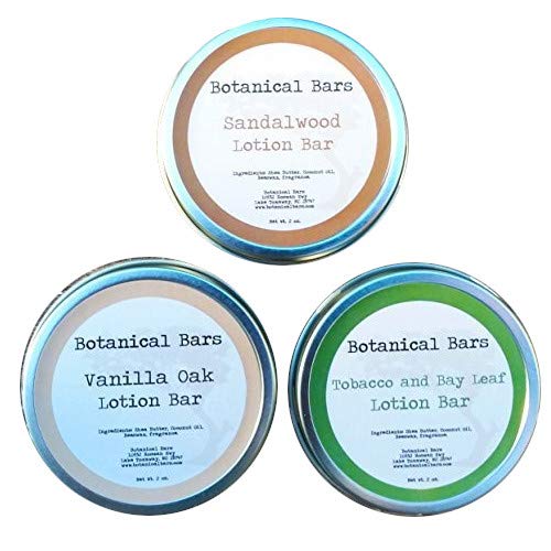 Men's Lotion Bar Set - 3 Lotion Bars 2oz Each - Sandalwood Lotion, Vanilla Oak Lotion, and Tobacco and Bay Leaf Lotion
