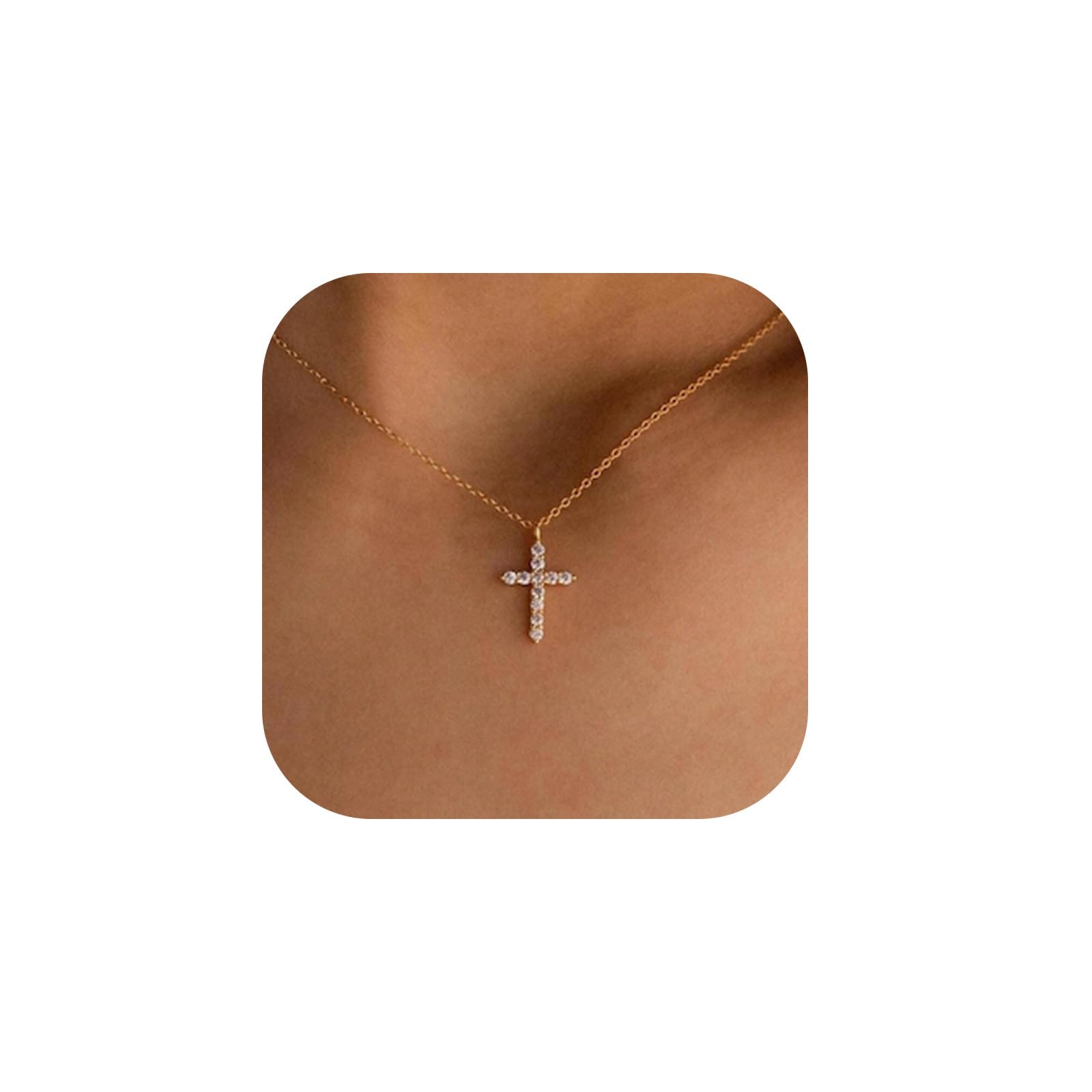 Behrooci Cross Necklace for Women Cross Choker Datiny Small Cute Sideway Necklaces CZ Layered Faith Pendant Necklace Trendy Religious Jewelry Gift