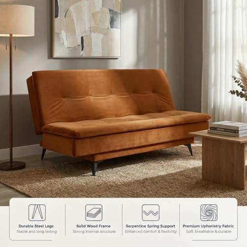 Image of Wakefit Flexia Sofa Cum Bed - Three Seater - Velvet Series Amber