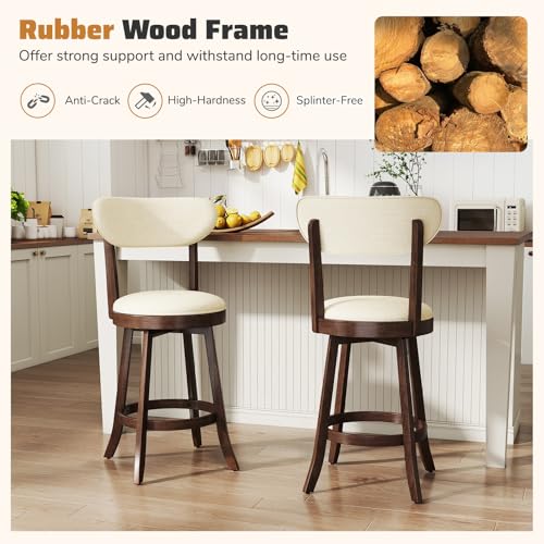 GIANTEX Butacos giratorios de madera Rubberwood con asiento tapizado en lino y espuma, altura de barra de 25.5" – Set de 2 miniatura 6