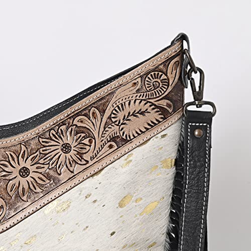Image of Leather Cross Body Bag Purse for Woman Sling Bag Cowhide Handmade Western Shoulder Bags With Adjustable Strap 12x14 in