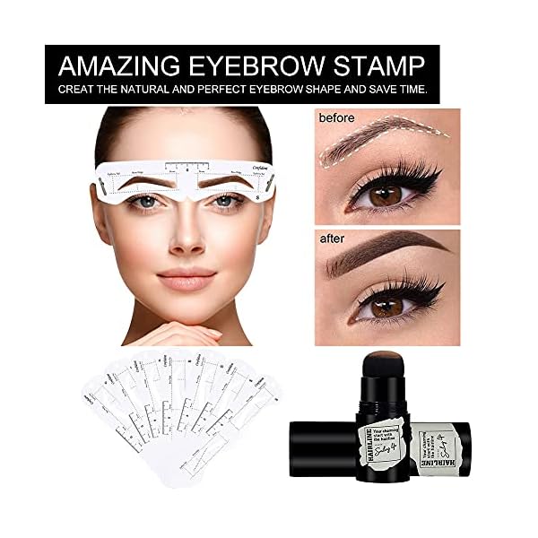 Eyebrow Stamp Stencil Kit, One Step Brow Stamp Shaping Kit, Eyebrow Definer, with 6 Reusable Eyebrow Stencils, Hairline Shadow Powder Stick