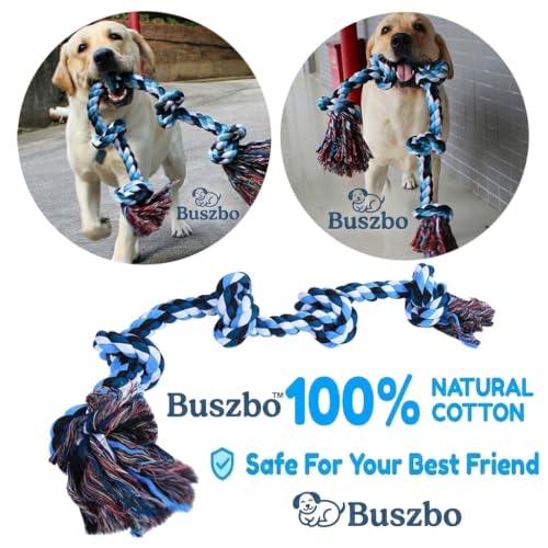 Image of Cotton Rope Dog Toy Combo for Medium & Large | 5 Knot Chew Toy with Carrot Rope | Teething Toy for Dogs, Cat & Puppies Washable Play Set
